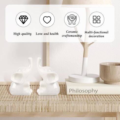 Loving Pair Ceramic White Elephant Figurines Set, Small Elephant Statue for Shelf Desk Home Decor, Gift for Women,Anniversary,Valentine's Day in Saudi Arabia