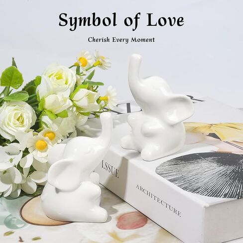 Loving Pair Ceramic White Elephant Figurines Set, Small Elephant Statue for Shelf Desk Home Decor, Gift for Women,Anniversary,Valentine's Day in Saudi Arabia