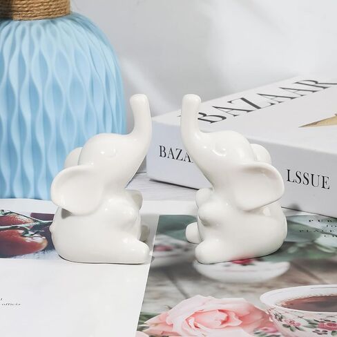 Loving Pair Ceramic White Elephant Figurines Set, Small Elephant Statue for Shelf Desk Home Decor, Gift for Women,Anniversary,Valentine's Day in Saudi Arabia