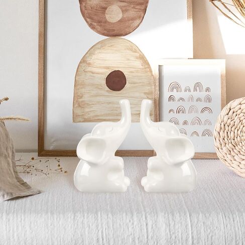 Loving Pair Ceramic White Elephant Figurines Set, Small Elephant Statue for Shelf Desk Home Decor, Gift for Women,Anniversary,Valentine's Day in Saudi Arabia