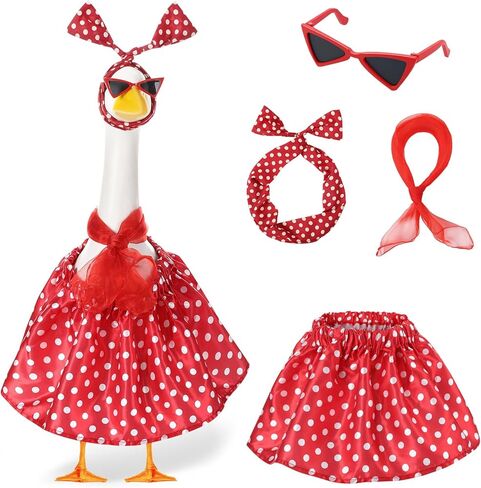4 Pcs Halloween Porch Goose Outfit 50s Duck Costume Accessories Scarf Glasses Headband Skirt for 23'' Plastic Goose in Saudi Arabia