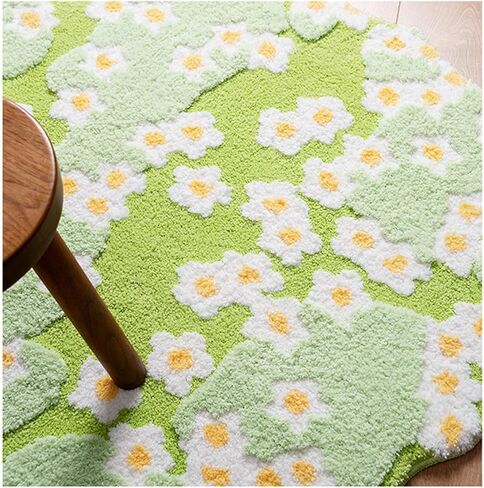 Round Rug, Soft Green Moss Rug Flowers Grass Shag Area Rug Cute Non Slip Washable High Traffic Rugs for Nursery Kids Room Dorm Bedroom Living Room Entryway (3x3 Feet) in Saudi Arabia