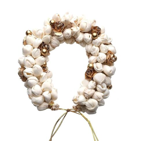 Artificial Jasmine Mogra & Gold Rose Hair Gajra | Traditional Indian Juda Garland | Floral Hair Accessory for Women | Free Size in Saudi Arabia