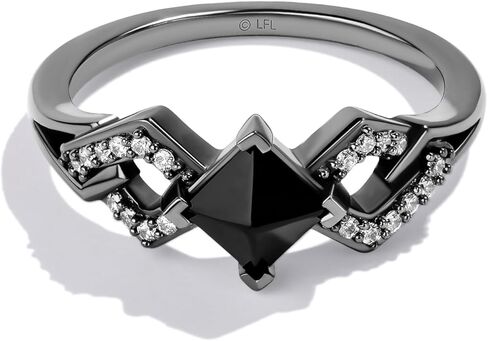 Jewelili Star Wars™ Fine Jewelry DARK ARMOR خاتم نسائي 1/10 قيراط TW. الماس والعقيق الأسود باللون الفضي والروديوم الأسود in Saudi Arabia