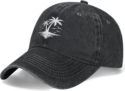 Palm Tree Dad Hat Black - Adjustable Vintage Washed Cotton Breathable Baseball Cap for Men Women in Saudi Arabia
