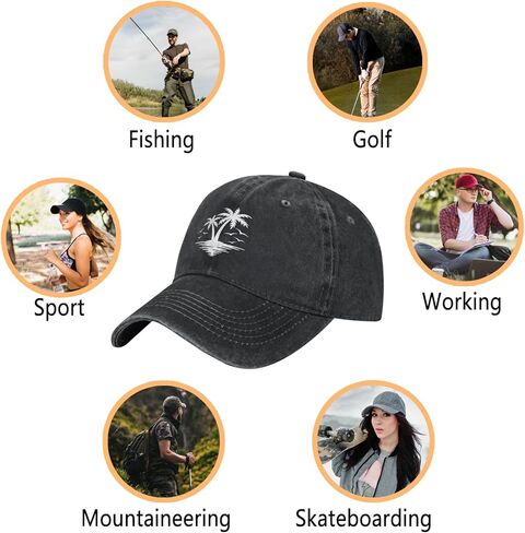 Palm Tree Dad Hat Black - Adjustable Vintage Washed Cotton Breathable Baseball Cap for Men Women in Saudi Arabia