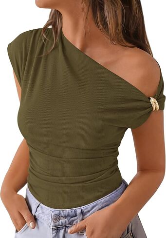PRETTYGARDEN Womens Summer Off The Shoulder Crop Tops Ribbed Going Out Fitting T Shirts Trendy Spring Y2k Clothes 2026 in Saudi Arabia
