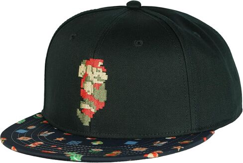 Bioworld Super Mario Hat Embroidered Mario Patch Adult Flat Bill Adjustable Baseball Cap OSFM Black in Saudi Arabia