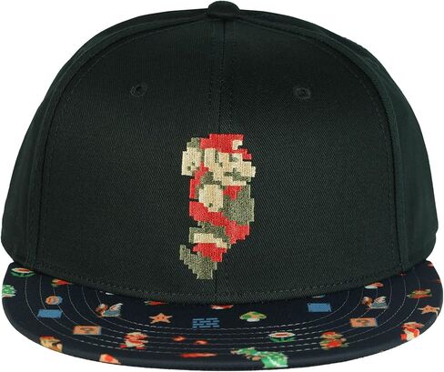 Bioworld Super Mario Hat Embroidered Mario Patch Adult Flat Bill Adjustable Baseball Cap OSFM Black in Saudi Arabia