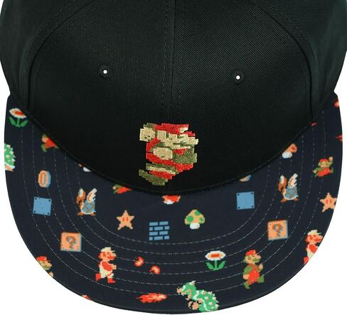 Bioworld Super Mario Hat Embroidered Mario Patch Adult Flat Bill Adjustable Baseball Cap OSFM Black in Saudi Arabia