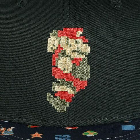 Bioworld Super Mario Hat Embroidered Mario Patch Adult Flat Bill Adjustable Baseball Cap OSFM Black in Saudi Arabia