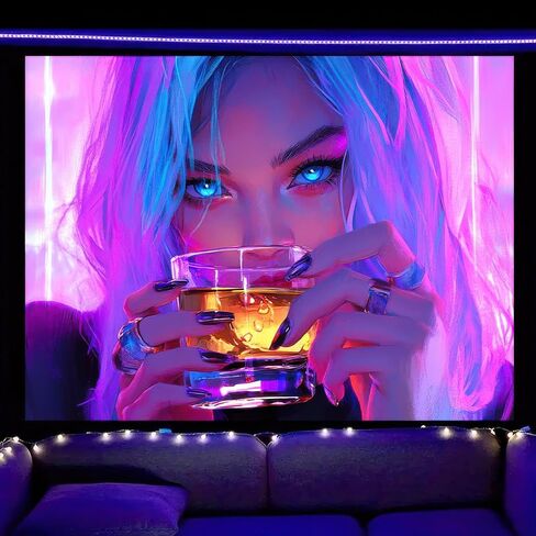 BlissYard Anime Girl Blacklight نسيج النيون الشرب فتاة الفلورسنت نسيج Blacklight مثير سيدة يتوهج في الظلام الفن الجدار شنقا ملصق غرفة نوم حزب خلفية ديكور 78x59 بوصة in Kuwait