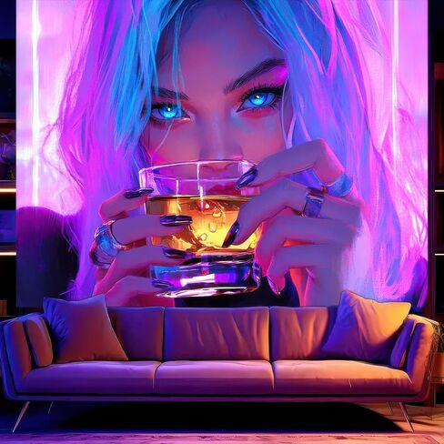 BlissYard Anime Girl Blacklight Tapestry Neon Drinking Girl Fluorescent Tapestry Blacklight Sexy Lady Glow In The Dark Art Wall Hanging Poster Room Bedroom Party Backdrop Decor 78x59 Inch in Saudi Arabia