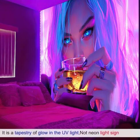 BlissYard Anime Girl Blacklight Tapestry Neon Drinking Girl Fluorescent Tapestry Blacklight Sexy Lady Glow In The Dark Art Wall Hanging Poster Room Bedroom Party Backdrop Decor 78x59 Inch in Saudi Arabia