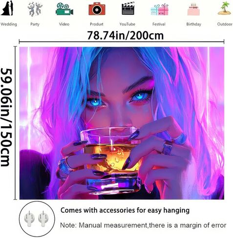 BlissYard Anime Girl Blacklight Tapestry Neon Drinking Girl Fluorescent Tapestry Blacklight Sexy Lady Glow In The Dark Art Wall Hanging Poster Room Bedroom Party Backdrop Decor 78x59 Inch in Saudi Arabia