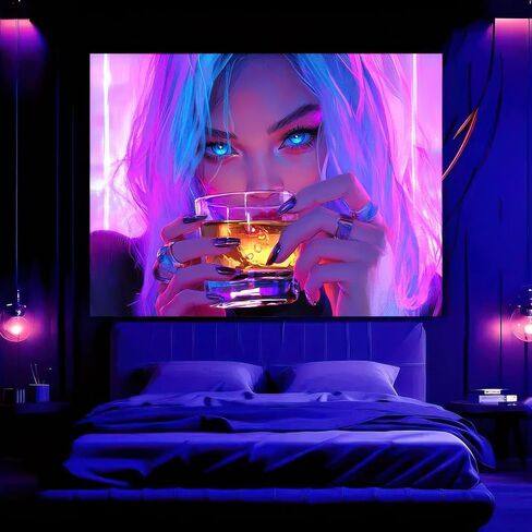BlissYard Anime Girl Blacklight Tapestry Neon Drinking Girl Fluorescent Tapestry Blacklight Sexy Lady Glow In The Dark Art Wall Hanging Poster Room Bedroom Party Backdrop Decor 78x59 Inch in Saudi Arabia