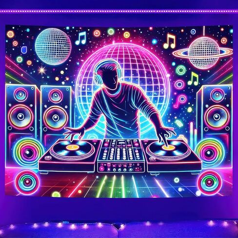 BlissYard Blacklight نسيج DJing ضوء أسود معلق خلفية موسيقى DJ يتوهج في الظلام ملصق هيبي جدار الأشعة فوق البنفسجية نسيج لغرفة النوم الديكور غرفة المعيشة العمل الفني غرفة المنزل ديكور خلفية الحفلات in Kuwait