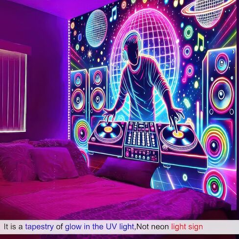 BlissYard Blacklight نسيج DJing ضوء أسود معلق خلفية موسيقى DJ يتوهج في الظلام ملصق هيبي جدار الأشعة فوق البنفسجية نسيج لغرفة النوم الديكور غرفة المعيشة العمل الفني غرفة المنزل ديكور خلفية الحفلات in Kuwait