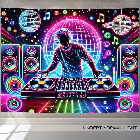 BlissYard Blacklight نسيج DJing ضوء أسود معلق خلفية موسيقى DJ يتوهج في الظلام ملصق هيبي جدار الأشعة فوق البنفسجية نسيج لغرفة النوم الديكور غرفة المعيشة العمل الفني غرفة المنزل ديكور خلفية الحفلات in Kuwait
