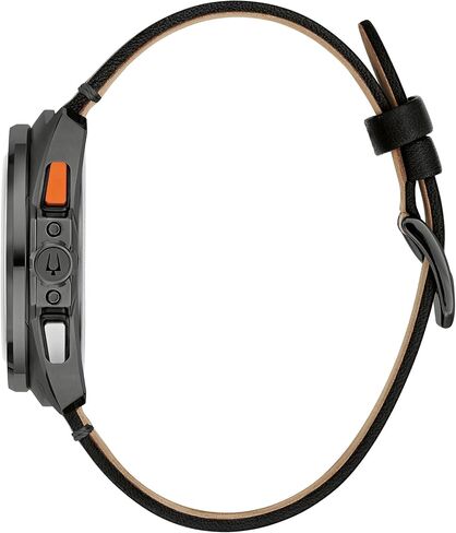 Bulova Men's Racer Chronograph Watch Black Leather Perforated Strap, Black Dial, Luminous Markers, Orange Accents, Tachymeter 42mm (Style: 98B428) in Saudi Arabia
