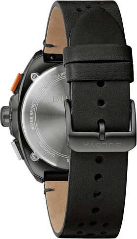 Bulova Men's Racer Chronograph Watch Black Leather Perforated Strap, Black Dial, Luminous Markers, Orange Accents, Tachymeter 42mm (Style: 98B428) in Saudi Arabia