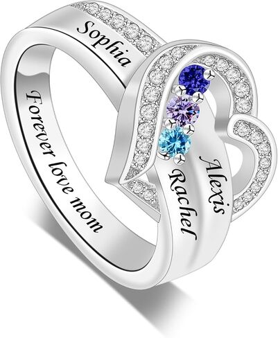 BAUMA AUTO شخصية 3 خاتم جوهرة مع 3 أسماء نقش خاتم الأم للزوجة أمي صديقة الجدة خاتم لعيد الأم عيد الميلاد عيد الميلاد حلقة مخصصة in Kuwait