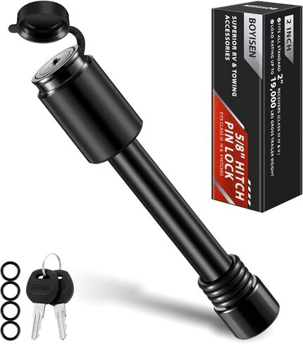 BOYISEN Trailer Hitch Pin Lock - Locking Hitch Pin with 5/8" Pin for Class III/IV/V 2" Hitches, Receiver Hitch Lock Pin with 2 Keys for RVs Trailer Truck Car Boat, Weatherproof Anti-Theft (Pack of 1) in Kuwait