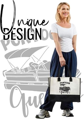 InnoBeta Pontoon Boat Gifts for Owners & Lovers, Pontoon Queen Gifts for Women, Canvas Tote Bag with Top Zipper Closure and Shoulder Strap for Birthday, Mother's Day, Christmas in Saudi Arabia