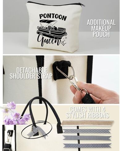 InnoBeta Pontoon Boat Gifts for Owners & Lovers, Pontoon Queen Gifts for Women, Canvas Tote Bag with Top Zipper Closure and Shoulder Strap for Birthday, Mother's Day, Christmas in Saudi Arabia