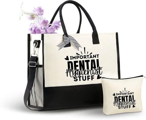 InnoBeta Dental Gifts for Women Canvas Tote Bag, Dental Gifts Tote with Top Zipper Closure and Shoulder Strap for Birthday, Mother's Day, Christmas in Saudi Arabia