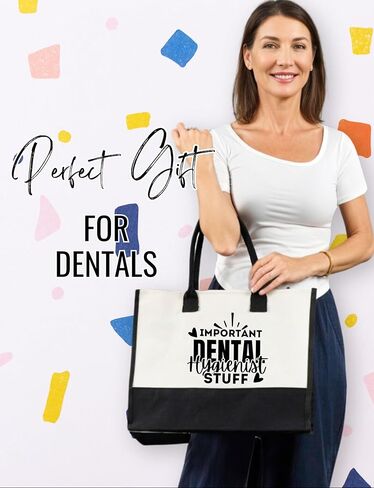 InnoBeta Dental Gifts for Women Canvas Tote Bag, Dental Gifts Tote with Top Zipper Closure and Shoulder Strap for Birthday, Mother's Day, Christmas in Saudi Arabia