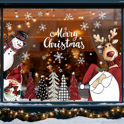 Whaline Large Christmas Window Clings Gnome Santa Snowman Reindeer Xmas Tree Window Decals Double-Sided Windows Stickers for Winter Home Classroom Office Party Decoration, 6 Sheets in Saudi Arabia