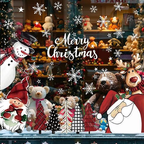 Whaline Large Christmas Window Clings Gnome Santa Snowman Reindeer Xmas Tree Window Decals Double-Sided Windows Stickers for Winter Home Classroom Office Party Decoration, 6 Sheets in Saudi Arabia