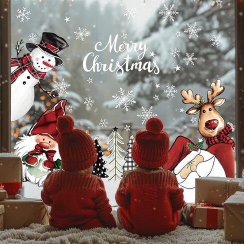 Whaline Large Christmas Window Clings Gnome Santa Snowman Reindeer Xmas Tree Window Decals Double-Sided Windows Stickers for Winter Home Classroom Office Party Decoration, 6 Sheets in Saudi Arabia