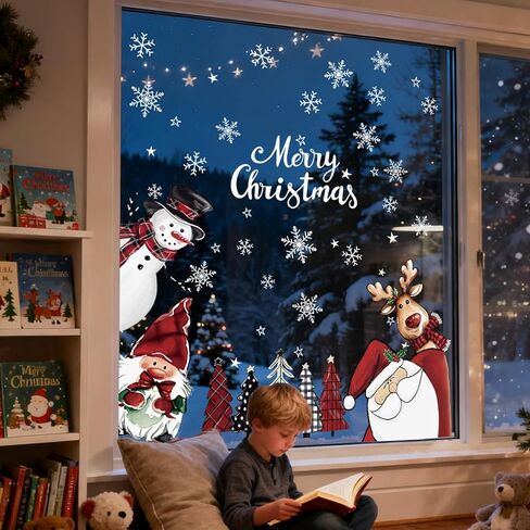 Whaline Large Christmas Window Clings Gnome Santa Snowman Reindeer Xmas Tree Window Decals Double-Sided Windows Stickers for Winter Home Classroom Office Party Decoration, 6 Sheets in Saudi Arabia