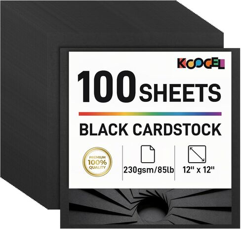 Koogel 100 Sheets Black Cardstock, 12 x 12 Inch Black Construction Paper, for Crafts Printer Invitations, 230GSM in Saudi Arabia