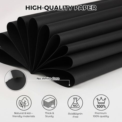 Koogel 100 Sheets Black Cardstock, 12 x 12 Inch Black Construction Paper, for Crafts Printer Invitations, 230GSM in Saudi Arabia