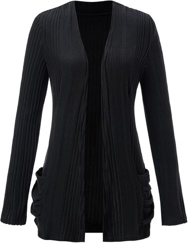 Women's Open Front Ribbed Knit Cardigan Fall Long Sleeve Dressy Casual Sweaters with Pockets in Saudi Arabia