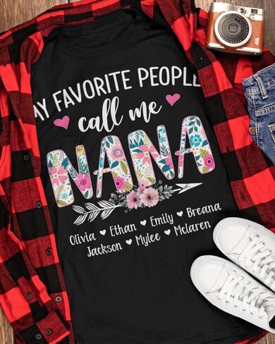 Personalized Grandma Shirt, Custom Mom Nana Mimi Gigi with Kids Name, Gift for Birthday Christmas Valentine Mother's Day in Saudi Arabia