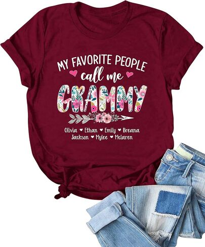 Personalized Grandma Shirt, Custom Mom Nana Mimi Gigi with Kids Name, Gift for Birthday Christmas Valentine Mother's Day in Saudi Arabia