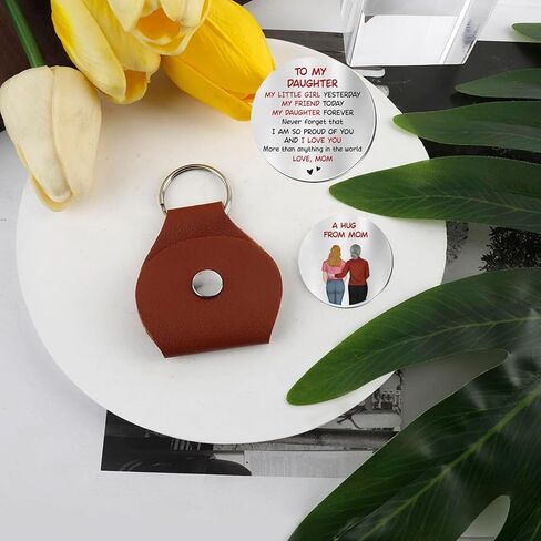 Pocket Hug Token for Daughter from Mother Father, To My Daughter Leather Keychain Double Sided Keepsake Inspirational Gift in Saudi Arabia