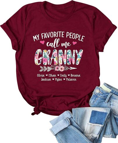 Personalized Grandma Shirt, Custom Mom Nana Mimi Gigi with Kids Name, Gift for Birthday Christmas Valentine Mother's Day in Saudi Arabia