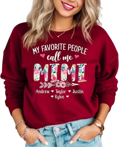 Personalized Grandma Shirt, Custom Mom Nana Mimi Gigi with Kids Name, Gift for Birthday Christmas Valentine Mother's Day in Saudi Arabia