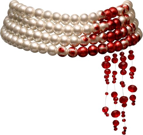 Flyonce Dripping Blood Choker Necklace, Cream Imitation Pearl Vampire Kiss Necklaces Halloween Bloody Costume Jewelry for Cosplay Party in Saudi Arabia
