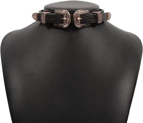 Exaggerated PU Leather Choker Necklace for Women - Retro Punk Gothic Jewelry with Buckle, Soft Black Collar for Biker, Cowgirl Style, Bride of Chucky Costume, Gothic Jewelry Gift in Saudi Arabia