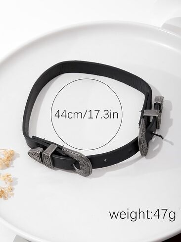 Exaggerated PU Leather Choker Necklace for Women - Retro Punk Gothic Jewelry with Buckle, Soft Black Collar for Biker, Cowgirl Style, Bride of Chucky Costume, Gothic Jewelry Gift in Saudi Arabia