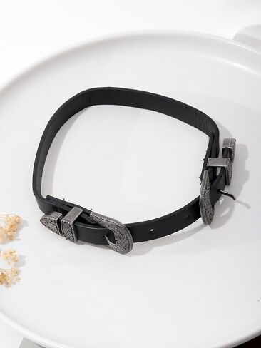Exaggerated PU Leather Choker Necklace for Women - Retro Punk Gothic Jewelry with Buckle, Soft Black Collar for Biker, Cowgirl Style, Bride of Chucky Costume, Gothic Jewelry Gift in Saudi Arabia