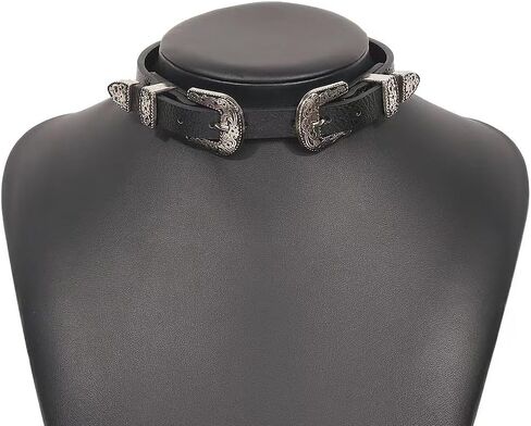 Exaggerated PU Leather Choker Necklace for Women - Retro Punk Gothic Jewelry with Buckle, Soft Black Collar for Biker, Cowgirl Style, Bride of Chucky Costume, Gothic Jewelry Gift in Saudi Arabia