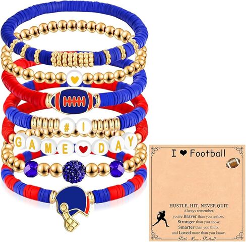 Game Day Bracelets Football Charm Beaded Stretch Bracelet Sports Jewelry for Football Dads Moms Coaches Fans Gifts in Saudi Arabia