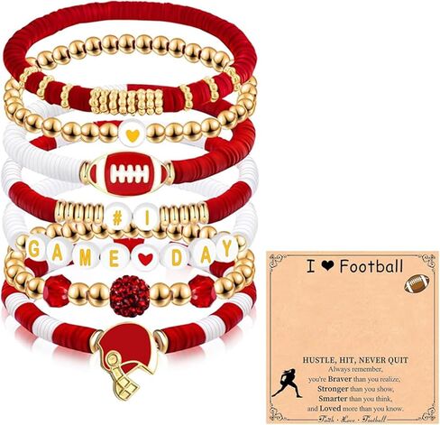 Game Day Bracelets Football Charm Beaded Stretch Bracelet Sports Jewelry for Football Dads Moms Coaches Fans Gifts in Saudi Arabia